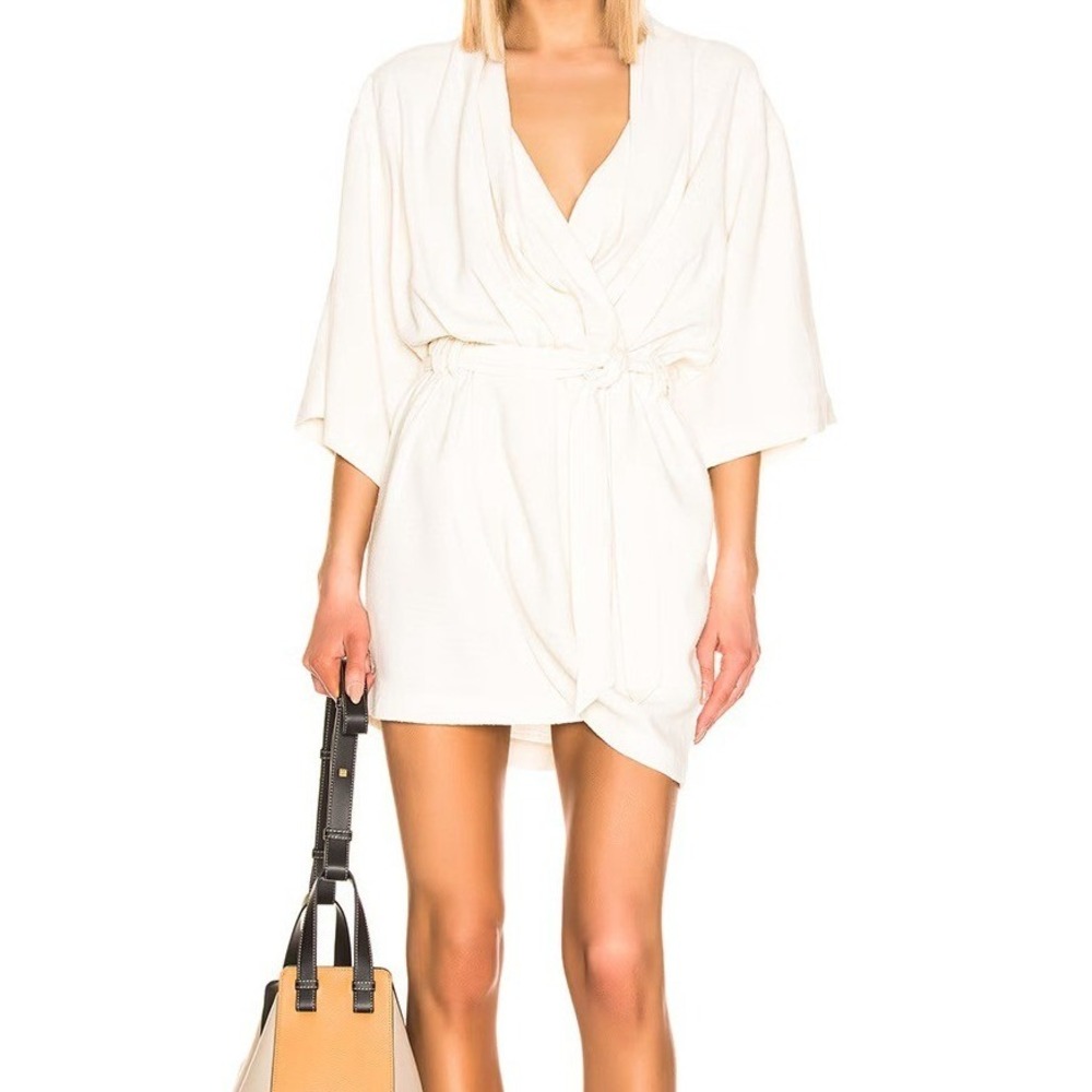 IRO Paris Lilya Wrap Dress Linen Silk Natural Size 34/XS Designer Mini Dress